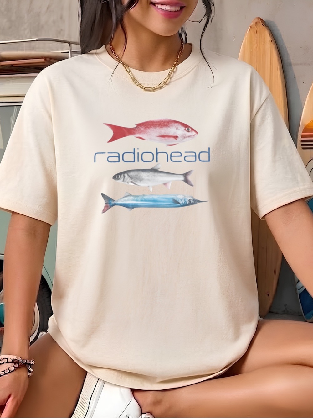 Gildan Fishes Graphic Shirt, Radio Head Style Graphic Tee, Funny Fish T-Shirt